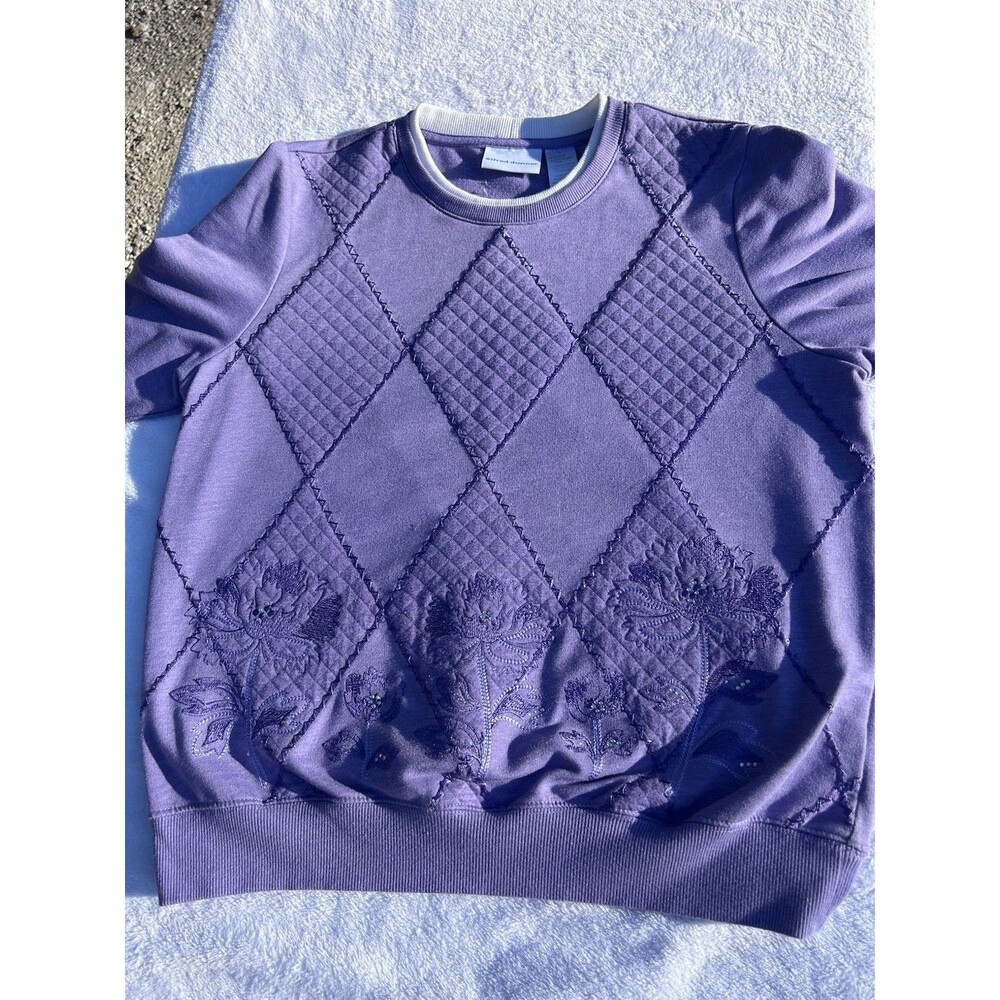 Alfred Dunner Womens Purple Sweatshirt Quilted Floral Embroidered Vintage 90s